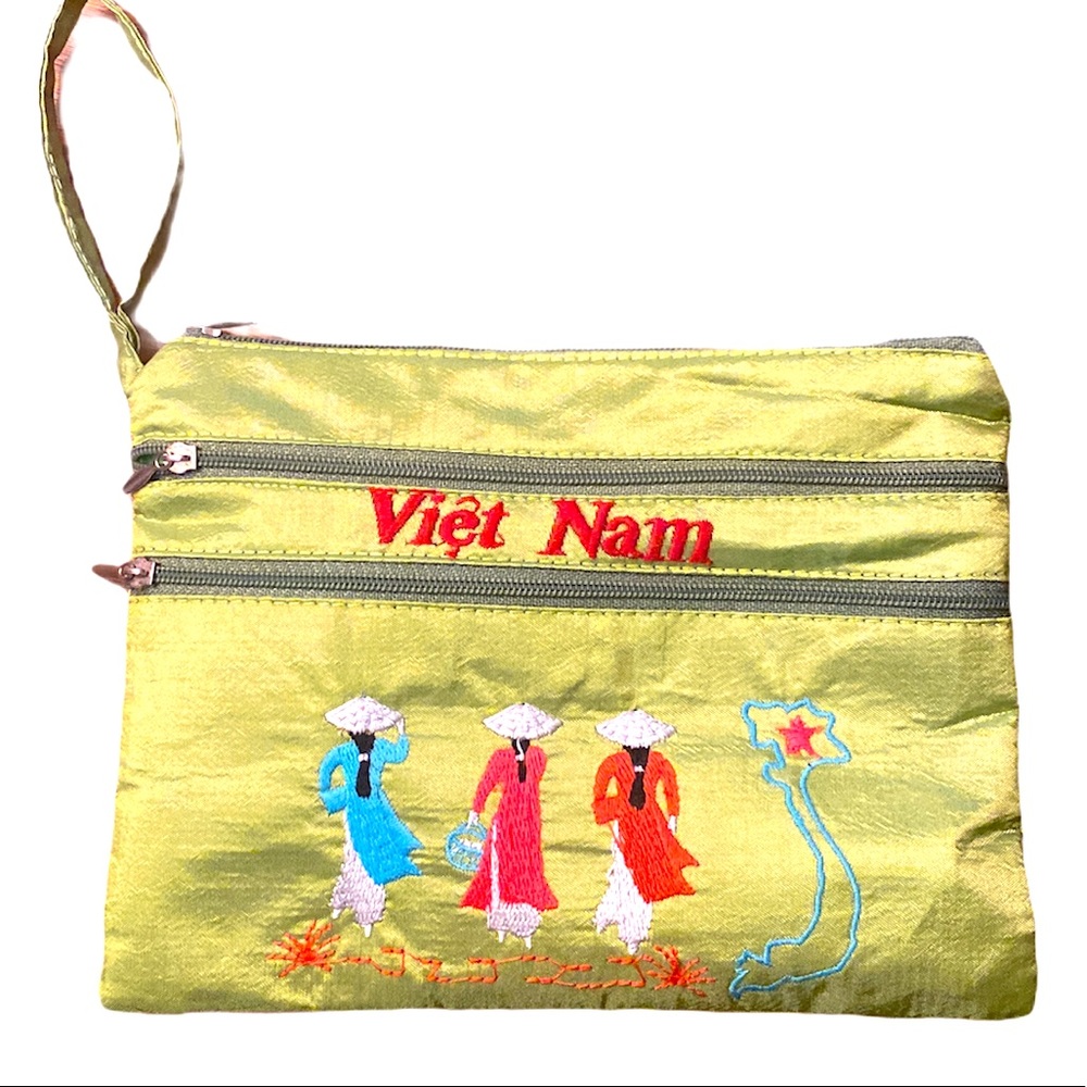 Viet Nam Souvenir Bag or Make Up Bag in Neon‎ Green, New/Unused, 8” Long